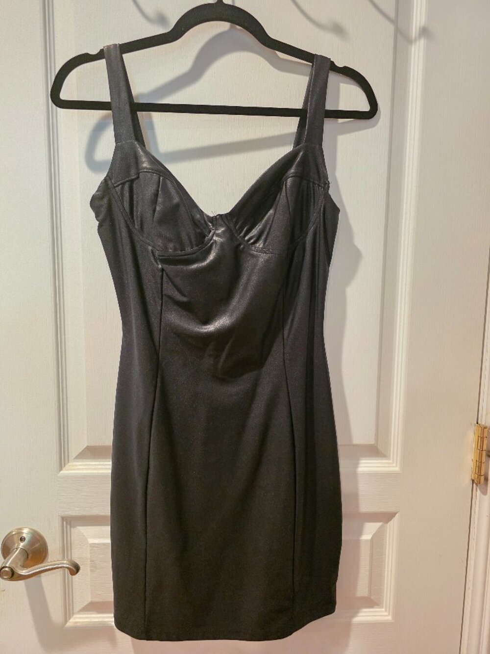 NWT Naked Wardrobe Black Faux Leather Mini Dress Size Large